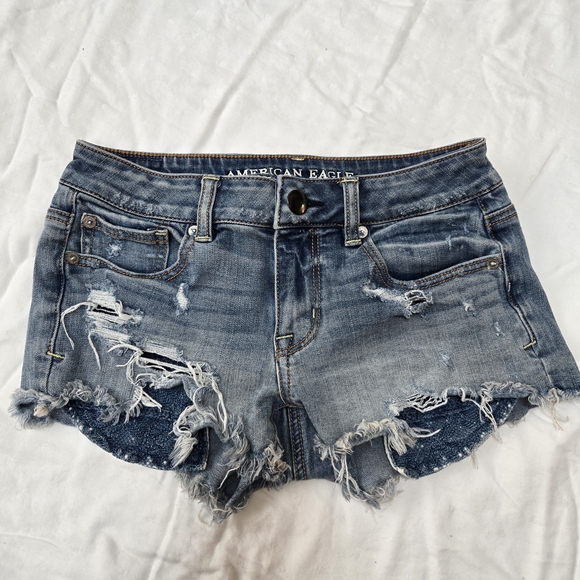 American Eagle Outfitters Pants - American Eagle Outfitters Women's Ripped Blue Denim Shorts